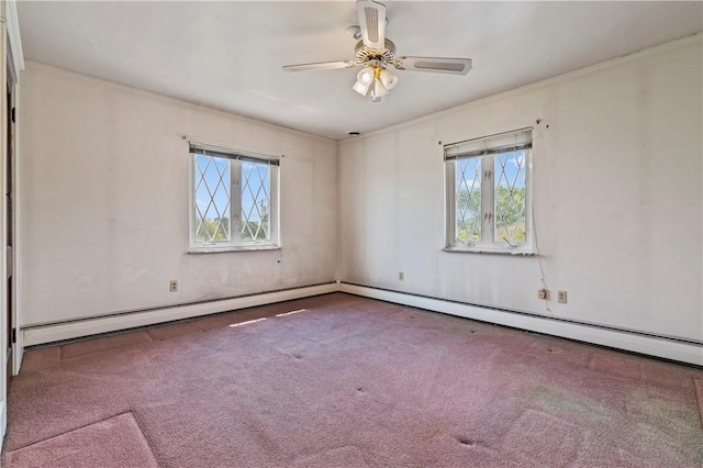 1518 Carlisle St, Natrona Hts/Harrison Twp, PA 15065 - carpeted empty room featuring plenty of natural light, ornamental molding, ceiling fan, and a baseboard heating unit