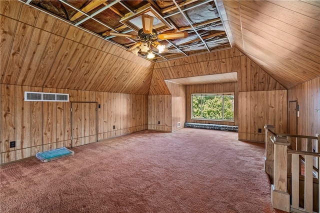 1518 Carlisle St, Natrona Hts/Harrison Twp, PA 15065 - bonus room featuring wood walls, a ceiling fan, vaulted ceiling, and carpet