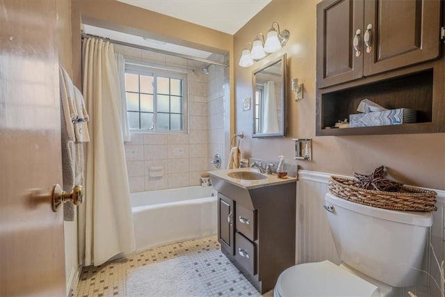 2509 Ridge Rd, Jefferson Hills, PA 15332 - full bathroom with vanity, shower / tub combo, and a wainscoted wall