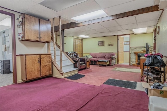 2509 Ridge Rd, Jefferson Hills, PA 15332 - finished below grade area featuring carpet flooring, a drop ceiling, and stairway