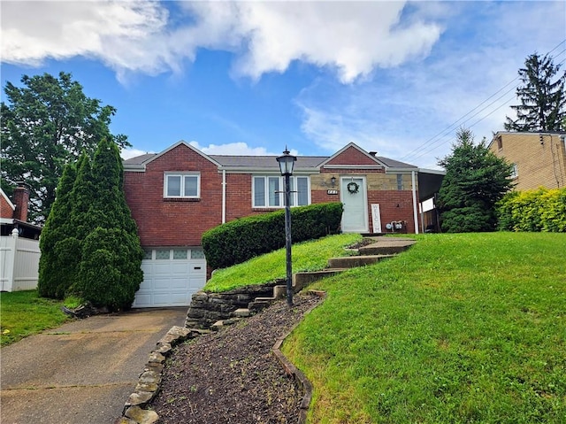 468 Lois Dr, Baldwin Boro, PA 15236 - view of front of property with concrete driveway, brick siding, an attached garage, and a front yard