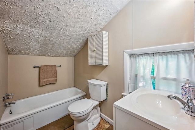 946 Alcoma St, Sharon, PA 16146 - bathroom with a bath, lofted ceiling, a textured ceiling, and vanity