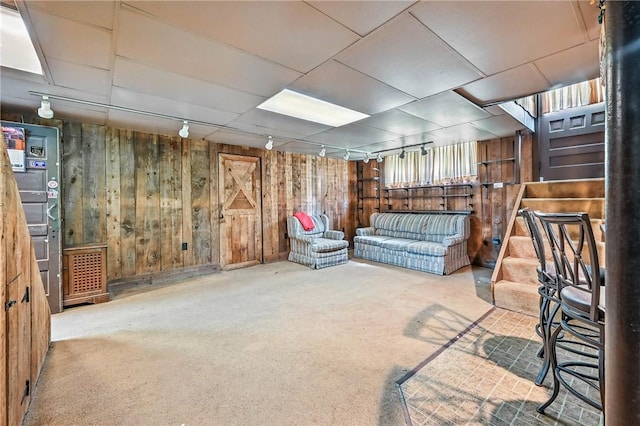 946 Alcoma St, Sharon, PA 16146 - basement featuring wood walls and carpet floors
