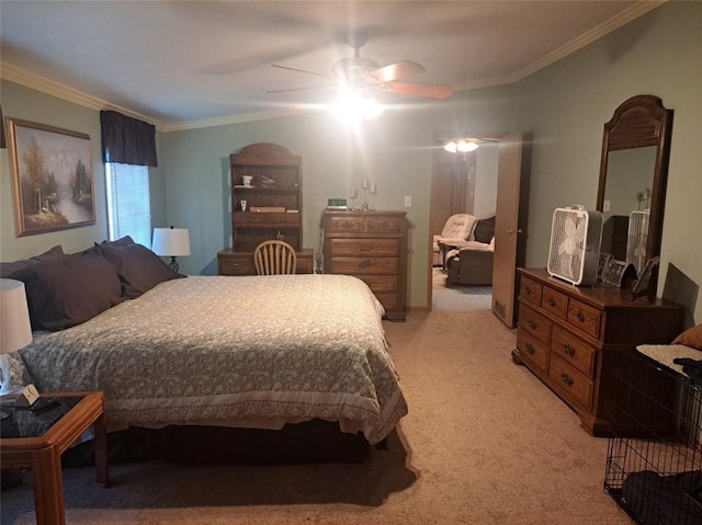 844 Williams St, Confluence Boro, PA 15424 - bedroom featuring light carpet, ornamental molding, and a ceiling fan