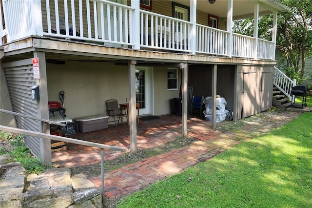 126 N Otter St, Mercer Boro Mer, PA 16137 - rear view of property with stairs, a patio area, and stucco siding