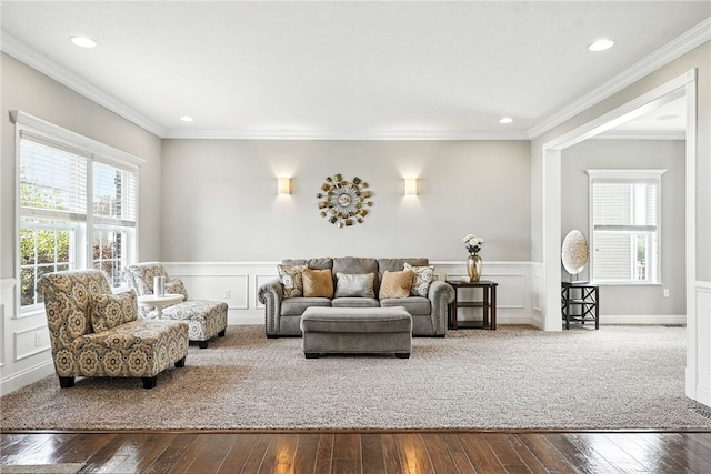 30 Trotter Ln, Findlay Twp, PA 15026 - living area with hardwood / wood-style flooring, recessed lighting, a decorative wall, and a wainscoted wall