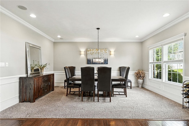 30 Trotter Ln, Findlay Twp, PA 15026 - dining space featuring recessed lighting, wood finished floors, wainscoting, ornamental molding, and a chandelier