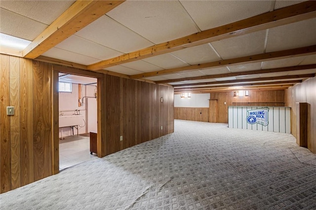 2485 Victoria Dr, Hermitage, PA 16148 - basement with wood walls and carpet