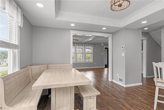 710 Duncan Ave, City Of Washington, PA 15301 - unfurnished dining area with recessed lighting, wood finished floors, a tray ceiling, ornamental molding, and a chandelier