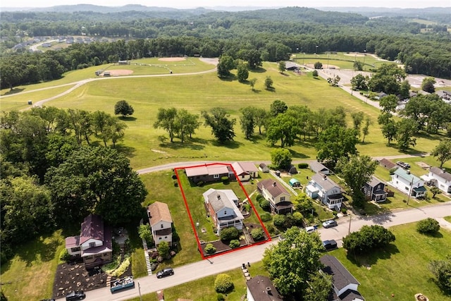 217 Orchard St, West Deer, PA 15006 - aerial perspective of suburban area featuring property boundaries highlighted and a heavily wooded area