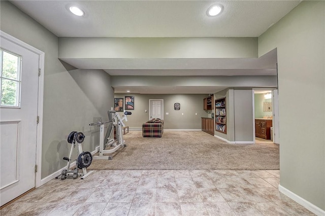 2023 Sterling Dr, South Fayette, PA 15057 - workout area with carpet, recessed lighting, and tile patterned flooring