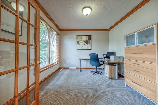 2023 Sterling Dr, South Fayette, PA 15057 - carpeted office featuring crown molding and a textured ceiling