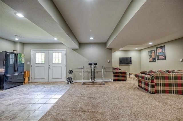 2023 Sterling Dr, South Fayette, PA 15057 - exercise area featuring recessed lighting, carpet floors, and tile patterned floors