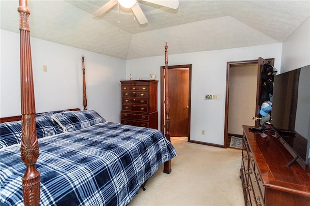 406 Dove Dr, South Union Twp, PA 15401 - bedroom with light carpet, ceiling fan, and lofted ceiling