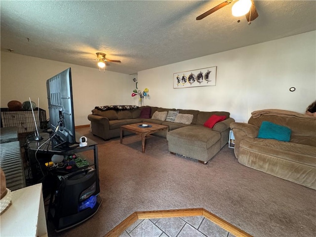 203 10th, St, PA 15963 - carpeted living area featuring a ceiling fan and a textured ceiling