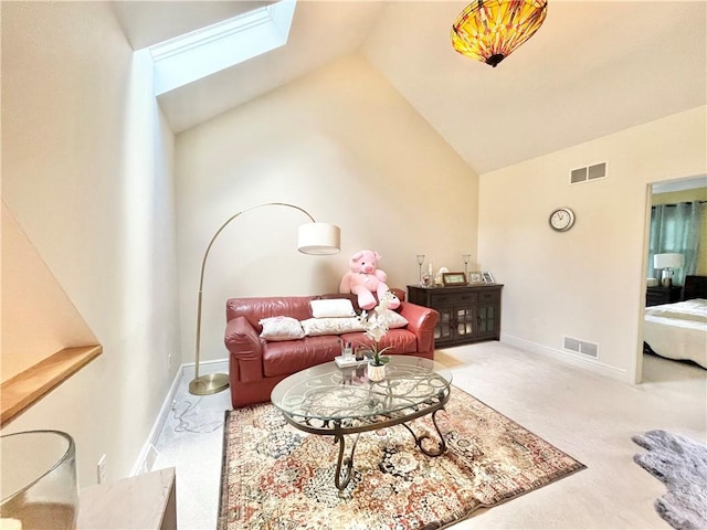 518 Farndale Rd, Ohara, PA 15238 - carpeted living room featuring a skylight and lofted ceiling