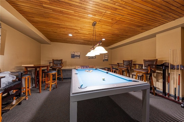 320 Fort Duquesne Blvd Unit 26N, Downtown Pgh, PA 15222 - recreation room featuring wooden ceiling, carpet, billiards, and recessed lighting
