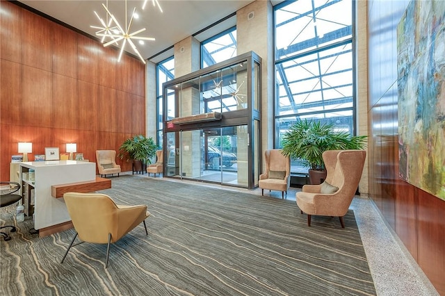 320 Fort Duquesne Blvd Unit 26N, Downtown Pgh, PA 15222 - common area featuring a towering ceiling and wooden walls