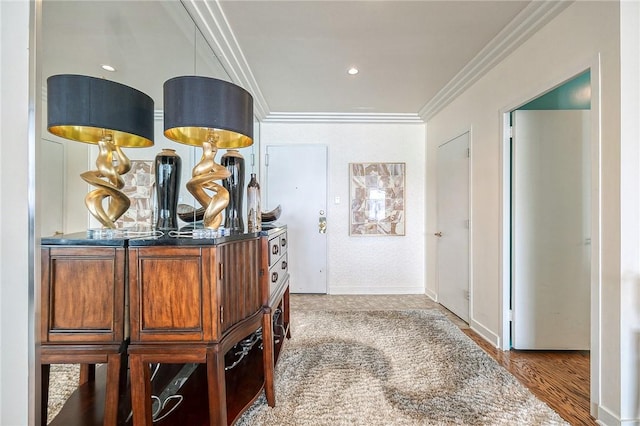 320 Fort Duquesne Blvd Unit 26N, Downtown Pgh, PA 15222 - hallway featuring crown molding and light wood-style floors