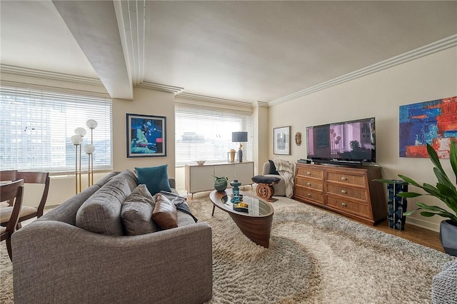 320 Fort Duquesne Blvd Unit 26N, Downtown Pgh, PA 15222 - living area with crown molding and wood finished floors