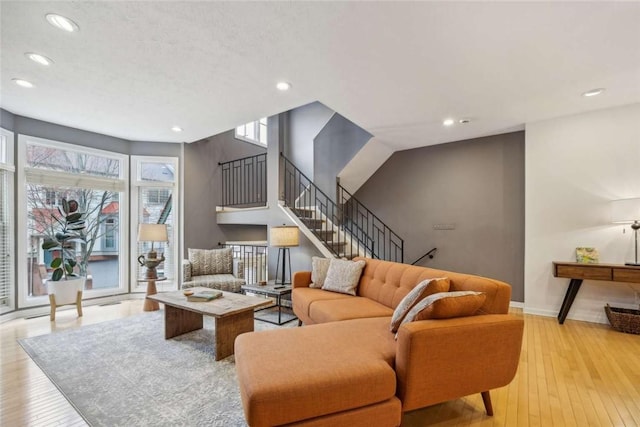 71 Waterfront Dr, Washingtons Landing, PA 15222 - living area featuring stairway, recessed lighting, and light wood finished floors