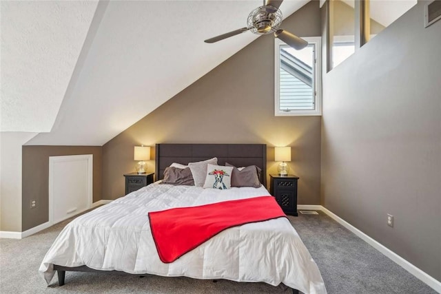71 Waterfront Dr, Washingtons Landing, PA 15222 - bedroom with carpet flooring, lofted ceiling, and a ceiling fan