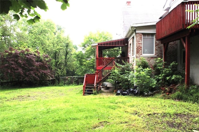 200 School St, Green Tree, PA 15220 - view of grassy yard featuring a wooden deck and stairway