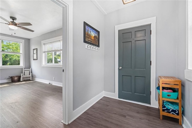 401 Stanford Ave, Ross Twp, PA 15229 - entryway featuring dark wood-style flooring and a ceiling fan