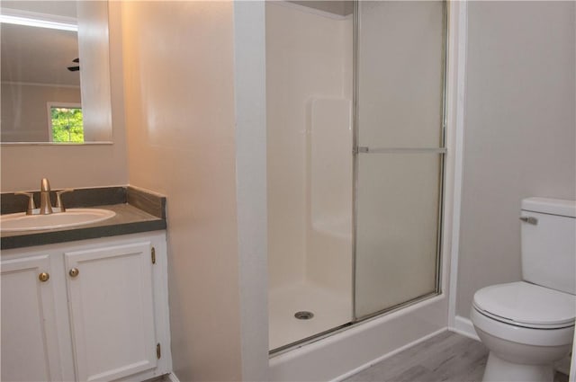 824 Emerson Ave, Farrell, PA 16121 - bathroom with a shower stall, vanity, and wood finished floors