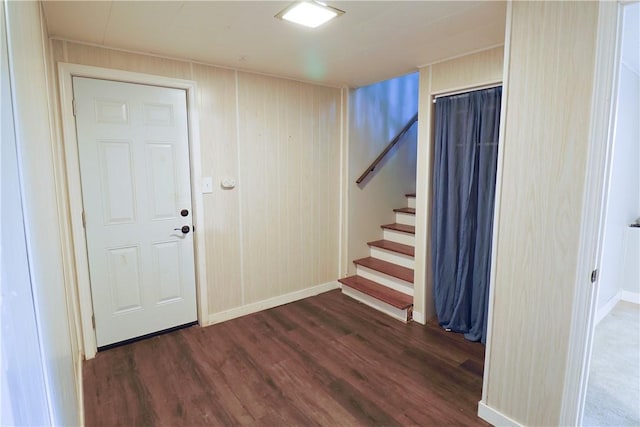 248 Laddie Dr, Canton Twp, PA 15301 - foyer with wood finished floors, stairway, and wooden walls