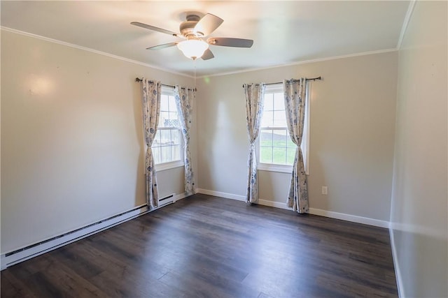 248 Laddie Dr, Canton Twp, PA 15301 - spare room featuring baseboard heating, plenty of natural light, dark wood-style floors, ceiling fan, and crown molding