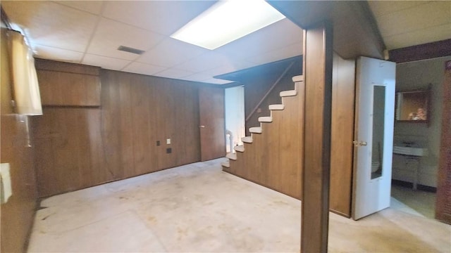 93 8th Ave, Ross Twp, PA 15229 - finished basement featuring stairs and wooden walls