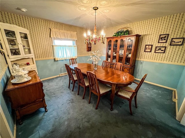 123 W Muntz Ave, Twp Of But Se, PA 16001 - carpeted dining room with wallpapered walls, a chandelier, and a wainscoted wall