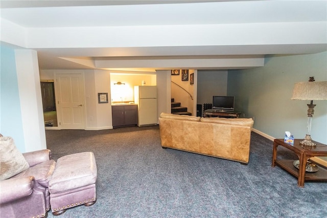 99 Wiggins Ln, South Union Twp, PA 15401 - carpeted living area featuring baseboards and stairs
