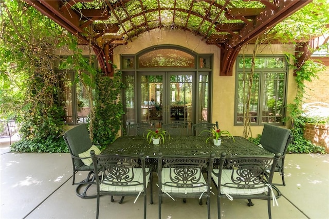99 Wiggins Ln, South Union Twp, PA 15401 - view of patio with french doors, outdoor dining space, and a pergola