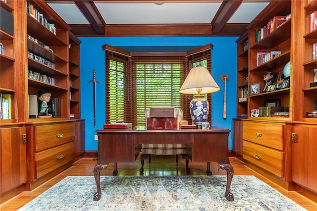 99 Wiggins Ln, South Union Twp, PA 15401 - office space with coffered ceiling, wood finished floors, and beam ceiling