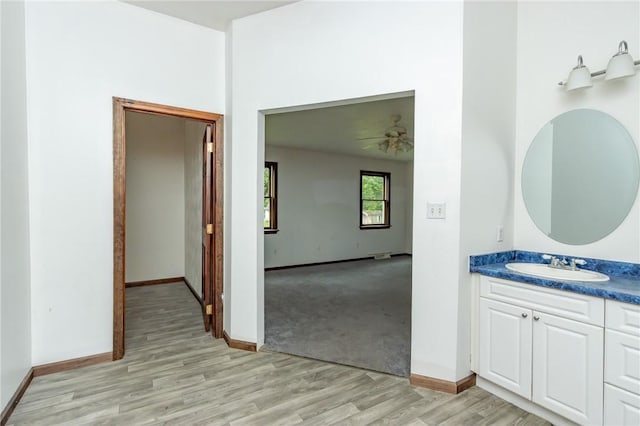 400 Moween Rd, Loyalhanna, PA 15681 - bathroom featuring wood finished floors, vanity, and a ceiling fan