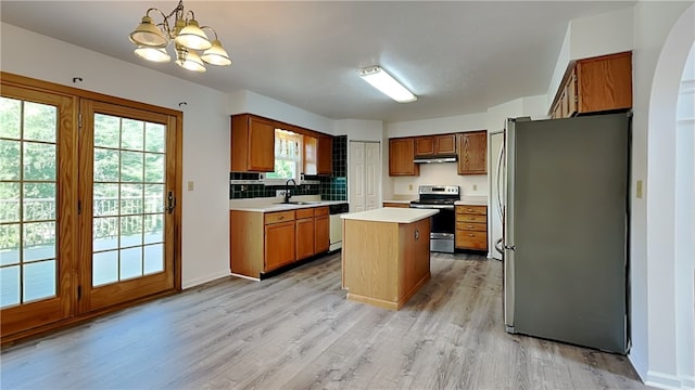 3011 Meyeridge Rd, Shaler, PA 15209 - kitchen featuring appliances with stainless steel finishes, under cabinet range hood, light countertops, brown cabinetry, and light wood-style flooring
