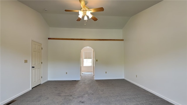 3011 Meyeridge Rd, Shaler, PA 15209 - carpeted spare room with arched walkways, ceiling fan, lofted ceiling, and a smoke detector