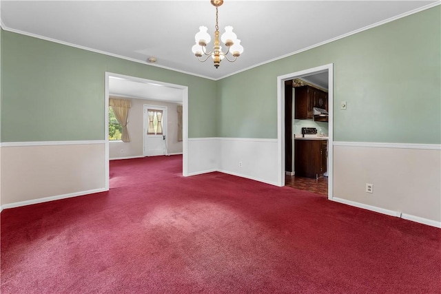 11 Old Mill Rd, Wharton Twp, PA 15470 - spare room featuring a chandelier, carpet flooring, and crown molding