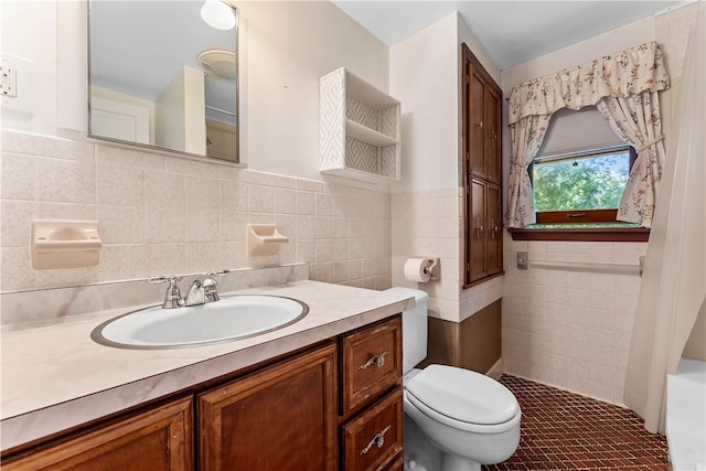 11 Old Mill Rd, Wharton Twp, PA 15470 - bathroom featuring tile walls, vanity, a tub to relax in, tile patterned flooring, and a shower with shower curtain