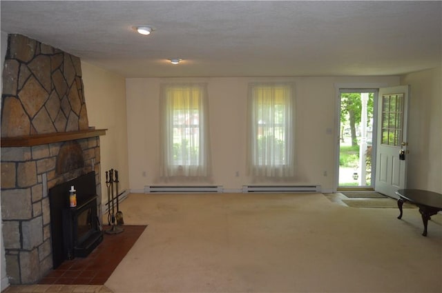 3244 Maple Ln, Jamestown Cra, PA 16134 - unfurnished living room with baseboard heating, a baseboard radiator, and carpet flooring