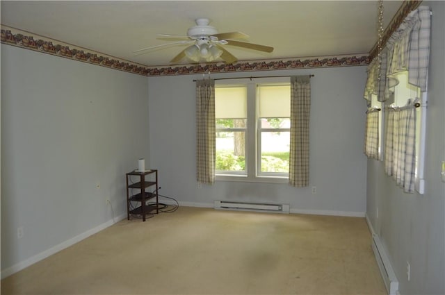 3244 Maple Ln, Jamestown Cra, PA 16134 - empty room featuring baseboard heating, carpet, a baseboard heating unit, and ceiling fan