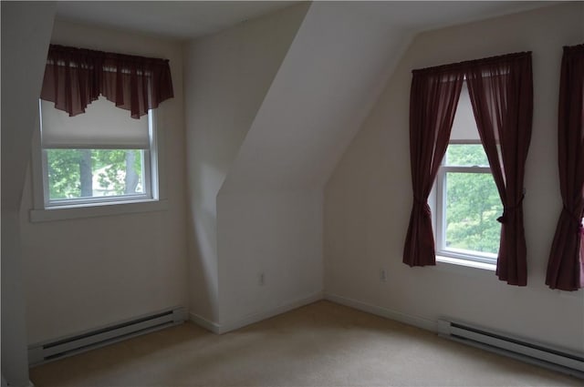 3244 Maple Ln, Jamestown Cra, PA 16134 - bonus room featuring baseboard heating, light colored carpet, and lofted ceiling