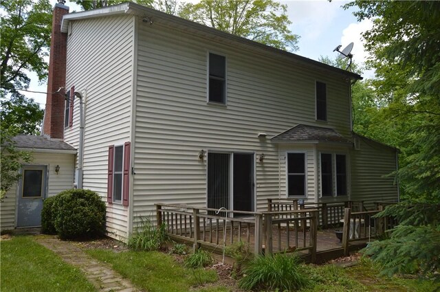 3244 Maple Ln, Jamestown Cra, PA 16134 - back of house featuring a deck and a chimney