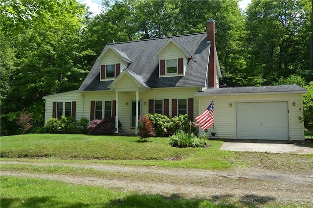 3244 Maple Ln, Jamestown Cra, PA 16134 - cape cod-style house featuring dirt driveway, an attached garage, a chimney, and a front lawn