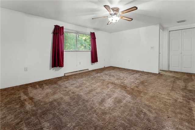 154 Burke Rd, Wharton Twp, PA 15437 - unfurnished bedroom featuring baseboard heating, carpet flooring, and ceiling fan