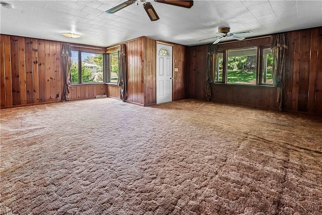 154 Burke Rd, Wharton Twp, PA 15437 - carpeted empty room with ceiling fan, healthy amount of natural light, and wooden walls
