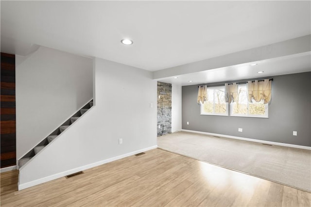295 Holland Ct, Findlay Twp, PA 15108 - basement with stairway, wood finished floors, and recessed lighting