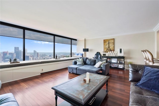 1 Trimont Ln Unit 620B, Mt Washington, PA 15211 - living area featuring ornamental molding, wood finished floors, and a view of city